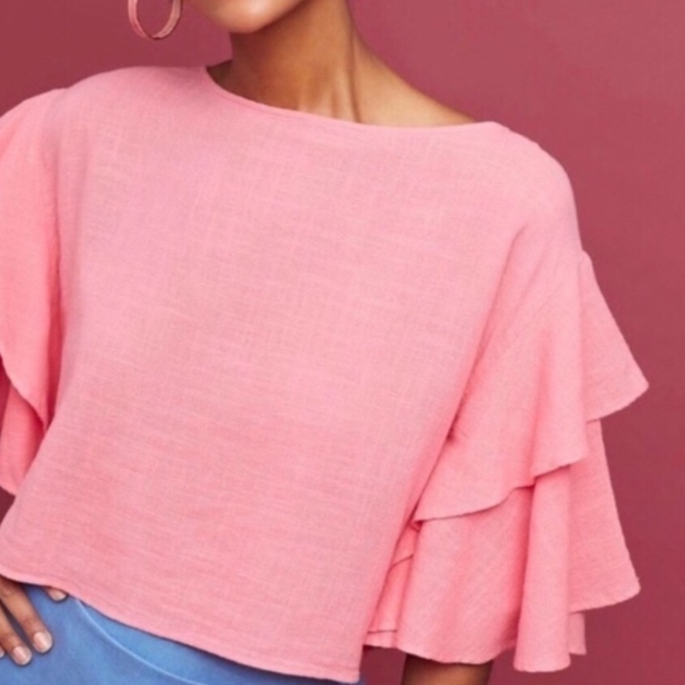 Anthropologie Lilka Pink Ruffle Top